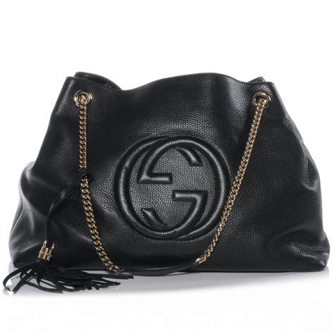 gucci soho black leather tote with double chain straps|Gucci soho tote medium.